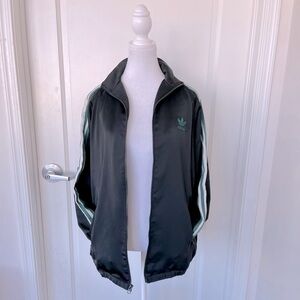 Adidas Full-Zip Black Green Long Sleeve Satin Activewear Jacket Size Medium